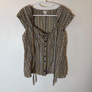 Anthropologie Odille Darling Heart Print Silk Babydoll Blouse Size 8